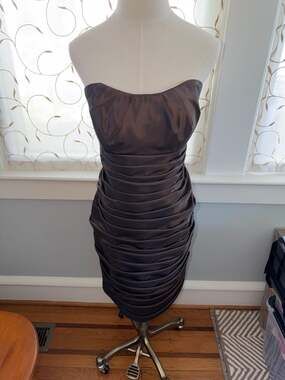 Jovani Chocolate Brown Satin Ruched Taffeta Cocktail Dress Style 153821